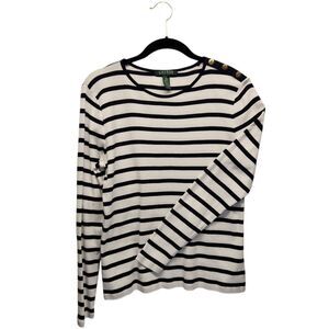 Lauren Ralph Lauren Women's XL White & Black Striped LS Shirt Nautical Preppy